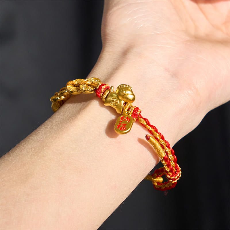 Buddha Stones Bracelet porte-bonheur Année du Cheval, fil rouge, cinq pièces de l'empereur - image 3