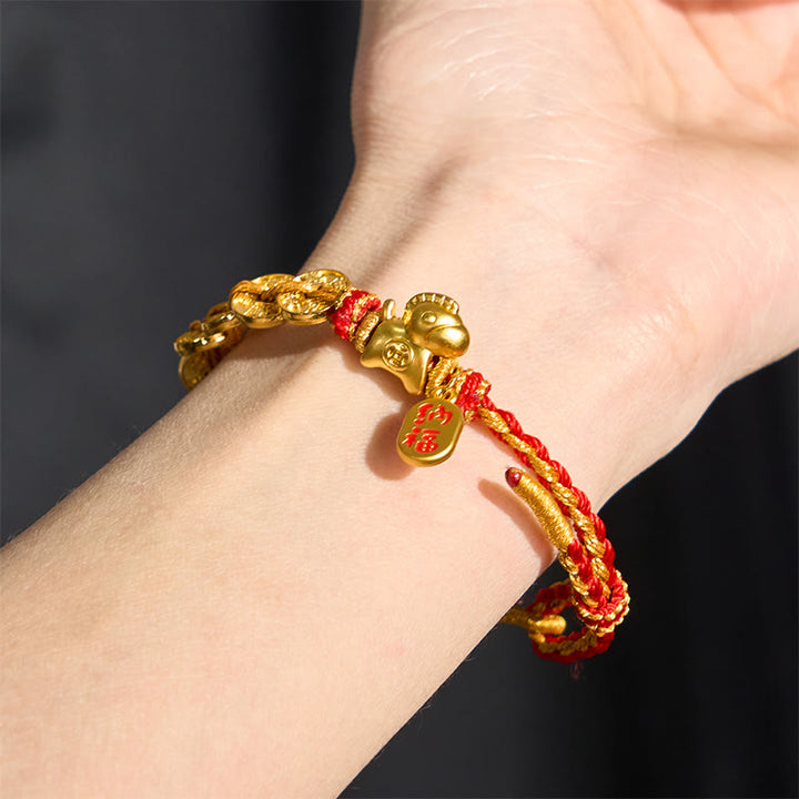 Buddha Stones Bracelet porte-bonheur Année du Cheval, fil rouge, cinq pièces de l'empereur - image 3
