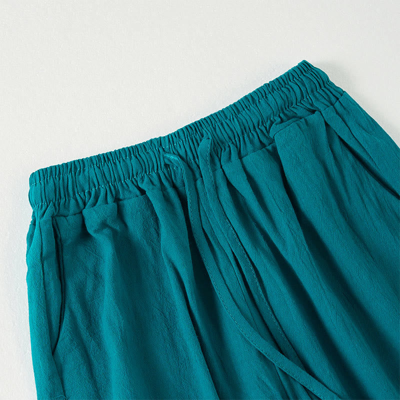 Pantalon large à rayures bohèmes unies Buddha Stones pour femme, avec poches - image 1