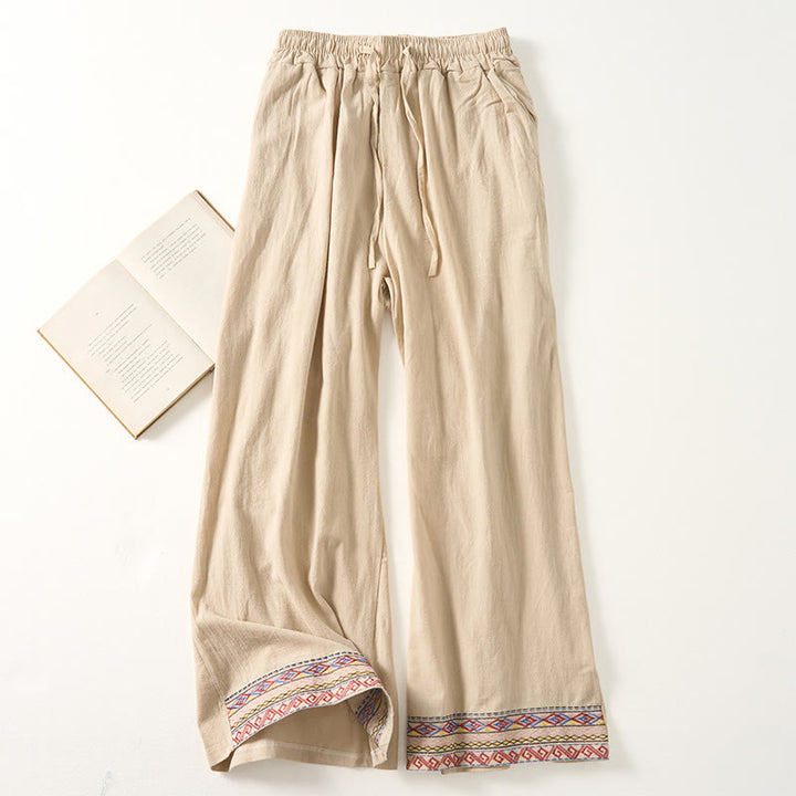 Pantalon large à rayures bohèmes unies Buddha Stones pour femme, avec poches - Beige - US8-10，UK/AU12-14，EU40-42 (XL) - image 5