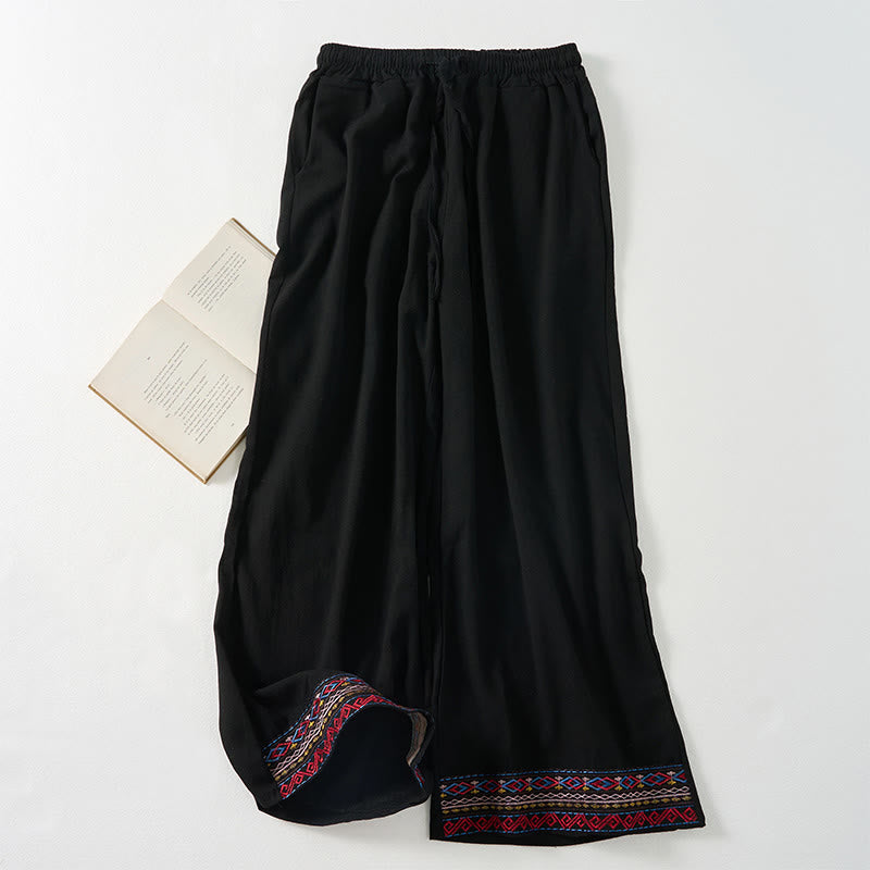 Pantalon large à rayures bohèmes unies Buddha Stones pour femme, avec poches - Noir - US8-10，UK/AU12-14，EU40-42 (XL) - image 10