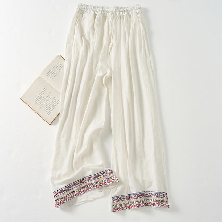 Pantalon large à rayures bohèmes unies Buddha Stones pour femme, avec poches - Blanc - US8-10，UK/AU12-14，EU40-42 (XL) - image 15