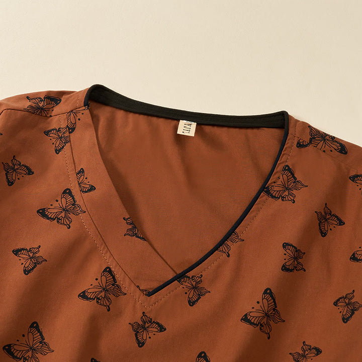 Buddha Stones Chemise à manches longues en polyester à col en V et motif papillon pour femme - image 4