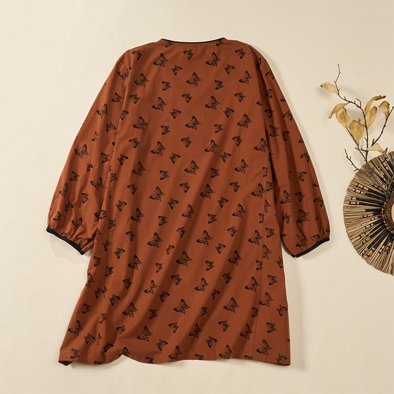 Buddha Stones Chemise à manches longues en polyester à col en V et motif papillon pour femme - image 5