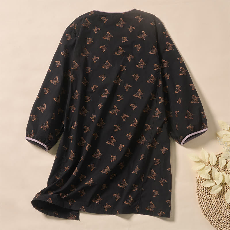 Buddha Stones Chemise à manches longues en polyester à col en V et motif papillon pour femme - image 7