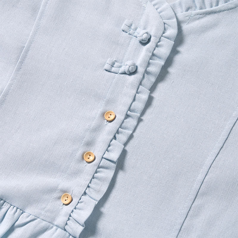 Buddha Stones Robe midi en coton à manches courtes, plissée et boutonnée, idéale pour les trajets d'été - image 3