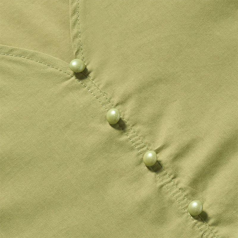 Buddha Stones Chemise d'été à manches courtes pour femme, col en V, couleur unie, ornée de boutons décoratifs - image 9