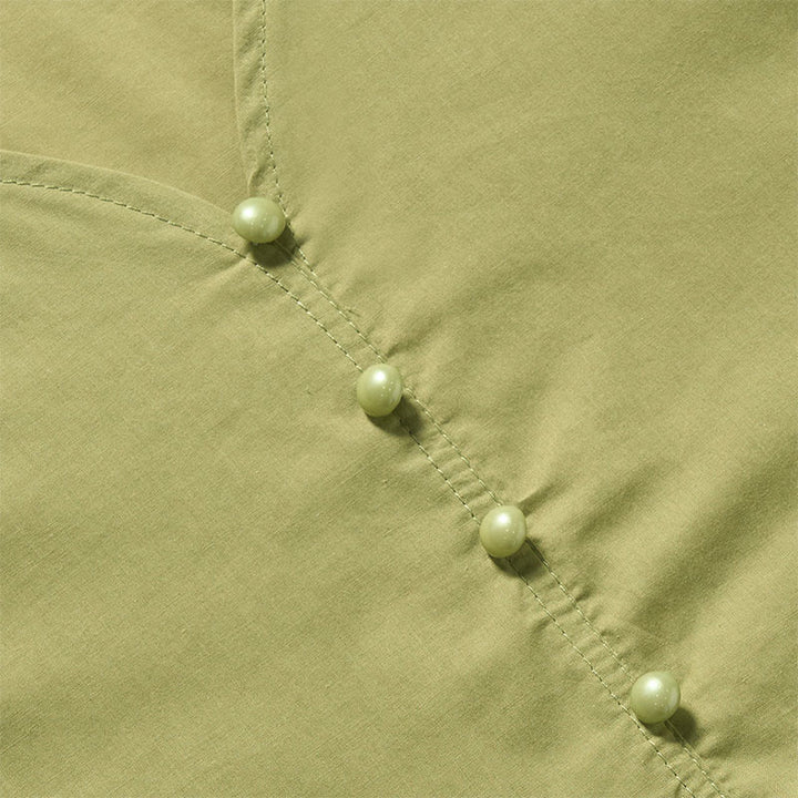 Buddha Stones Chemise d'été à manches courtes pour femme, col en V, couleur unie, ornée de boutons décoratifs - image 9