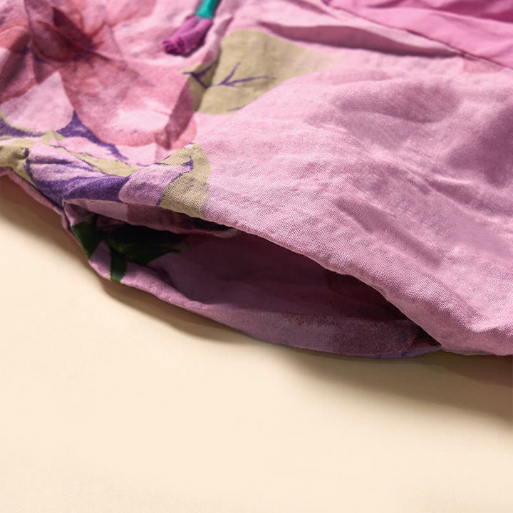 Buddha Stones Robe midi d'été à manches courtes, col montant et poches, ornée d'un motif floral orchidée - image 3