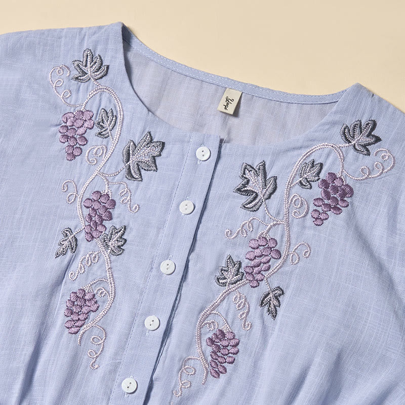 Buddha Stones Robe midi d'été à manches courtes, broderie de vigne, laçage et poches - image 2