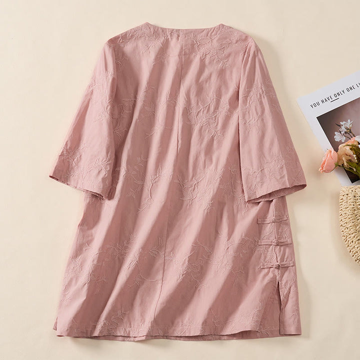 Buddha Stones Chemise en coton à manches longues et col en V pour femme, motif feuilles, idéale pour le printemps - image 4