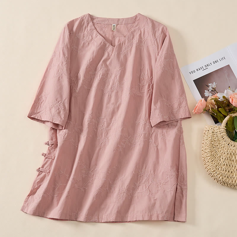 Buddha Stones Chemise en coton à manches longues et col en V pour femme, motif feuilles, idéale pour le printemps - Rose - US8-10，UK/AU12-14，EU40-42 (2XL) - image 0