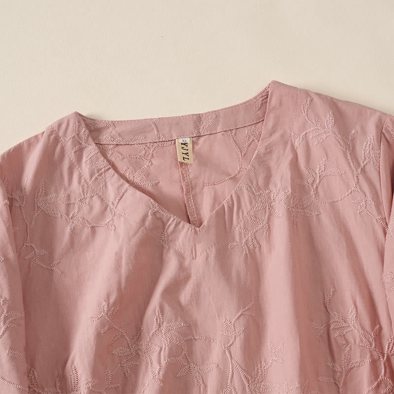 Buddha Stones Chemise en coton à manches longues et col en V pour femme, motif feuilles, idéale pour le printemps - image 7