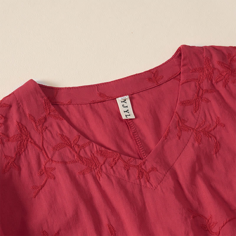 Buddha Stones Chemise en coton à manches longues et col en V pour femme, motif feuilles, idéale pour le printemps - image 18