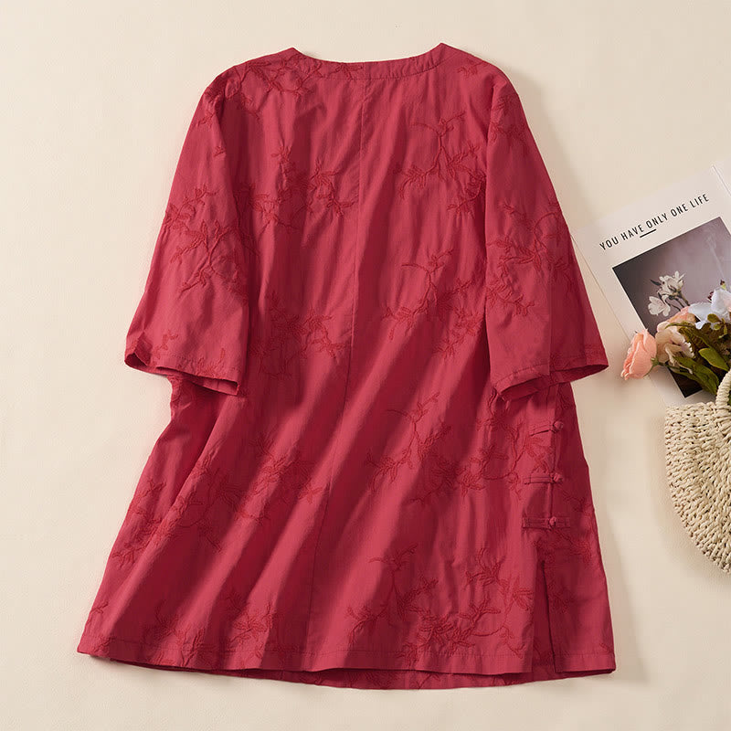 Buddha Stones Chemise en coton à manches longues et col en V pour femme, motif feuilles, idéale pour le printemps - image 20