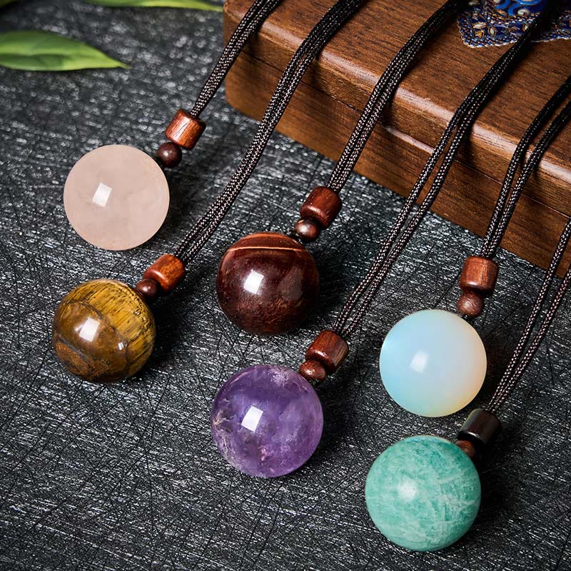 Buddha Stones Collier pendentif de protection en cristal blanc, cristal rose, œil de tigre et quartz fumé - image 0