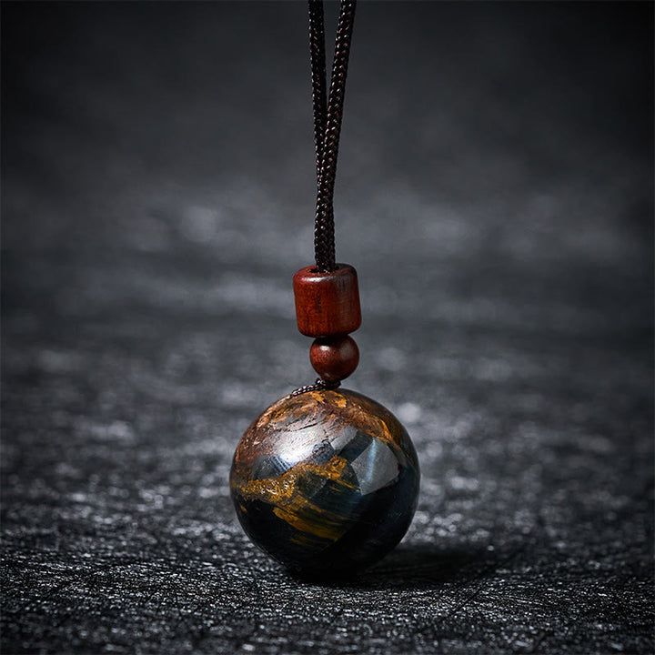Buddha Stones Collier pendentif de protection en cristal blanc, cristal rose, œil de tigre et quartz fumé - Œil de tigre bleu - image 25