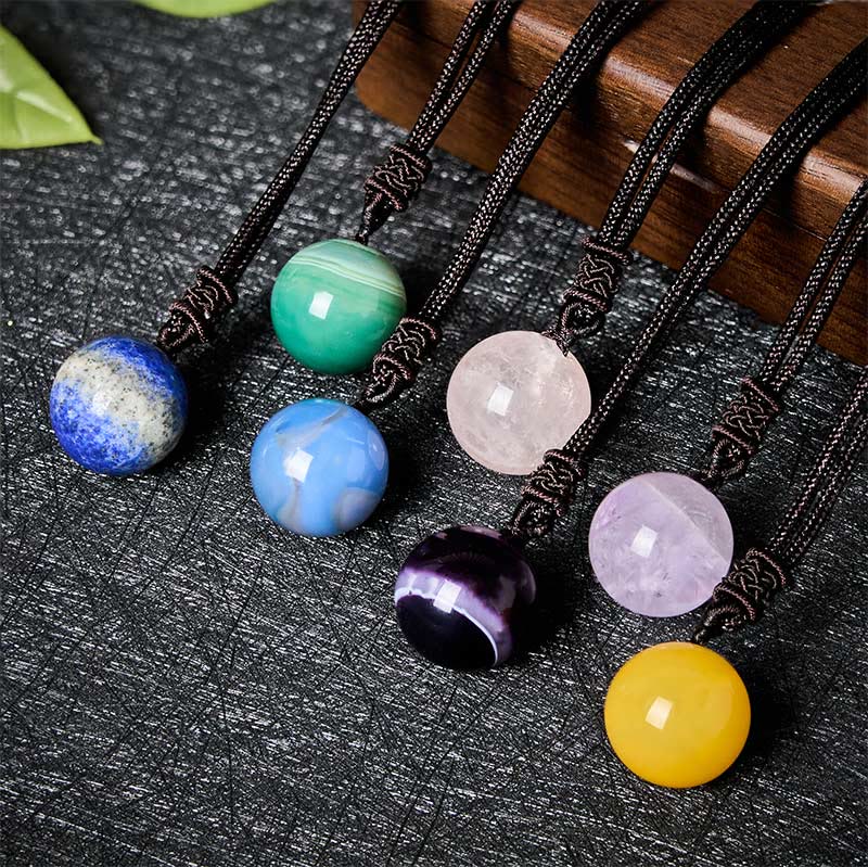 Buddha Stones Collier pendentif équilibre en améthyste, agate jaune, agate variée, cristal rose, lazurite, lapis-lazuli - image 27