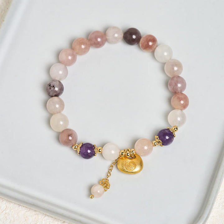 Buddha Stones Bracelet en jade et soie dorée Fu représentant un lapin, symbole de protection contre les mauvais esprits - image 4