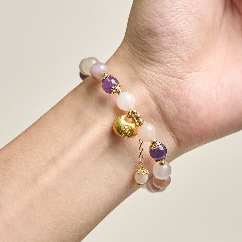 Buddha Stones Bracelet en jade et soie dorée Fu représentant un lapin, symbole de protection contre les mauvais esprits - image 3