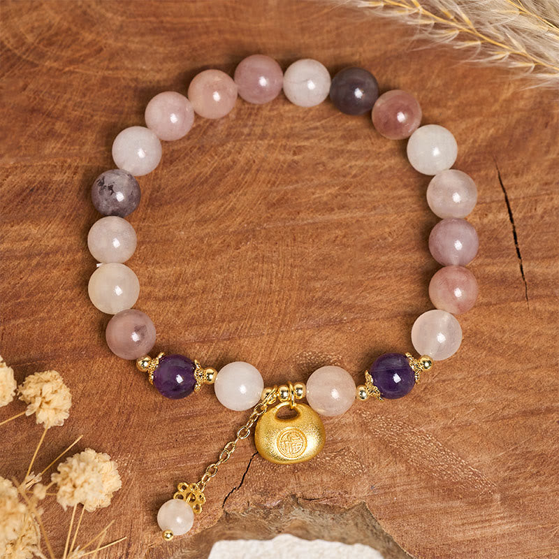 Buddha Stones Bracelet en jade et soie dorée Fu représentant un lapin, symbole de protection contre les mauvais esprits - image 2