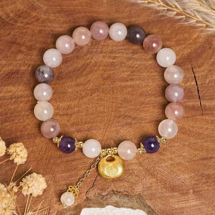 Buddha Stones Bracelet en jade et soie dorée Fu représentant un lapin, symbole de protection contre les mauvais esprits - image 2