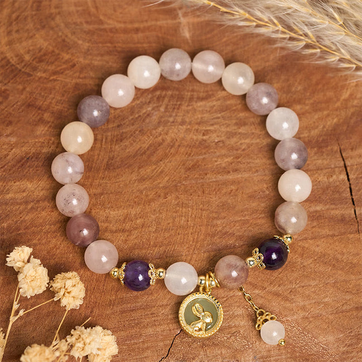 Buddha Stones Bracelet en jade et soie dorée Fu représentant un lapin, symbole de protection contre les mauvais esprits - image 8