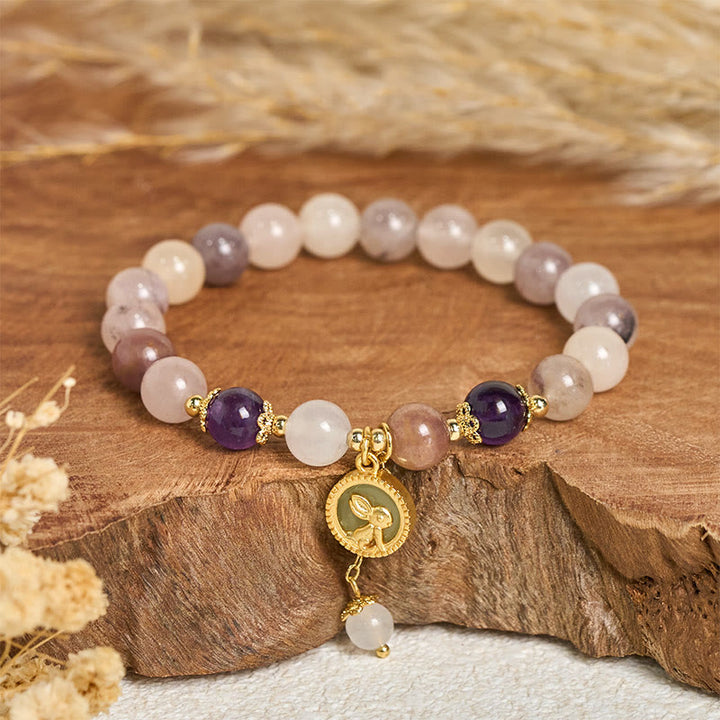 Buddha Stones Bracelet en jade et soie dorée Fu représentant un lapin, symbole de protection contre les mauvais esprits - Lapin de jade en soie dorée (Tour de poignet : 14-15 cm) - image 7