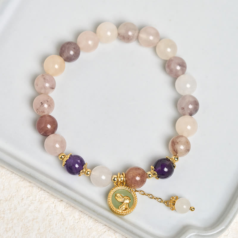 Buddha Stones Bracelet en jade et soie dorée Fu représentant un lapin, symbole de protection contre les mauvais esprits - image 11