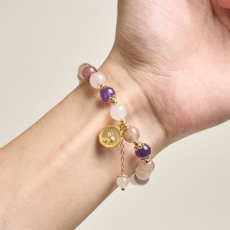 Buddha Stones Bracelet en jade et soie dorée Fu représentant un lapin, symbole de protection contre les mauvais esprits - image 10