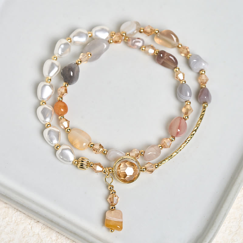 Bracelet double tour en perles de verre irrégulières et Buddha Stones - Verre (Tour de poignet : 14-15 cm) - image 0