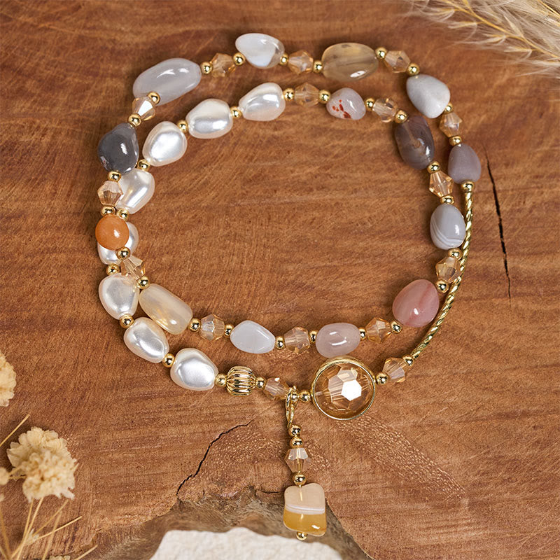 Bracelet double tour en perles de verre irrégulières et Buddha Stones - image 4