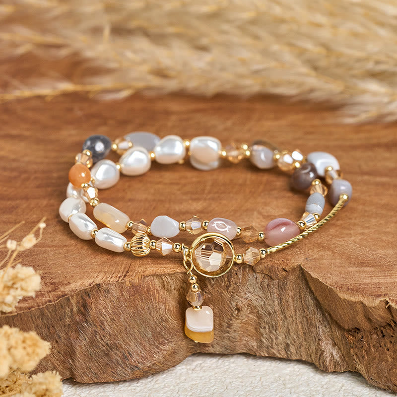 Bracelet double tour en perles de verre irrégulières et Buddha Stones - image 1