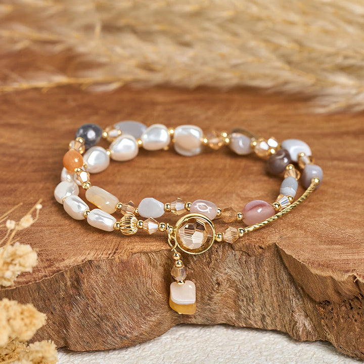 Bracelet double tour en perles de verre irrégulières et Buddha Stones - image 1