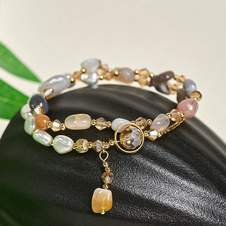 Bracelet double tour en perles de verre irrégulières et Buddha Stones - image 2