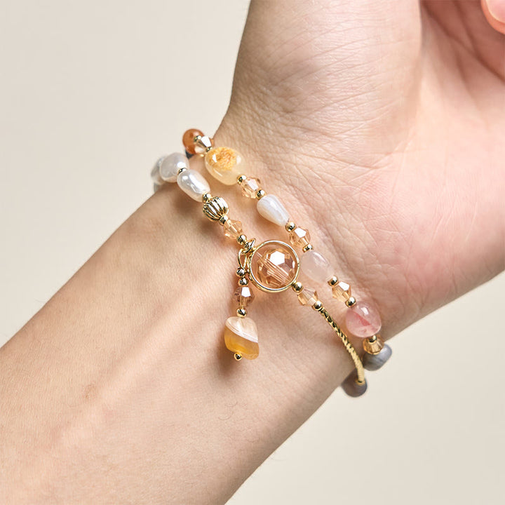 Bracelet double tour en perles de verre irrégulières et Buddha Stones - image 3