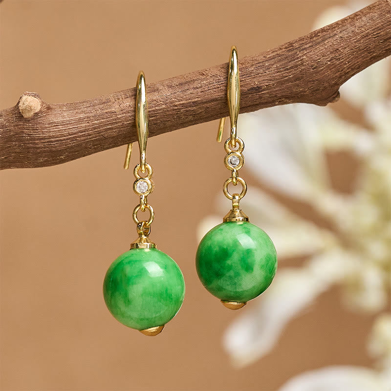 Buddha Stones Boucles d'oreilles Force et Courage en argent sterling 925 et calcédoine verte - Calcédoine verte (tiges en argent sterling 925) - image 0