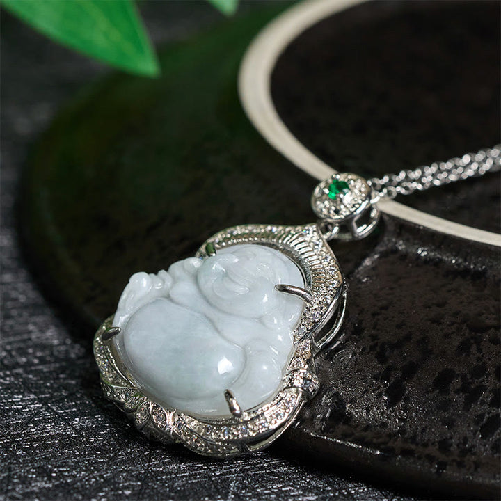 Buddha Stones Pendentif Bouddha rieur en jade, symbole d'abondance - image 2