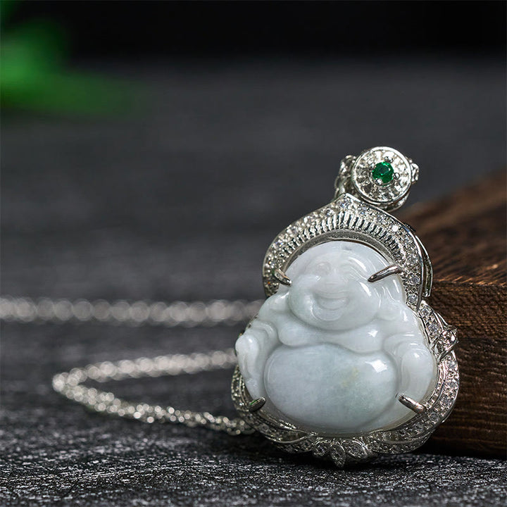 Buddha Stones Pendentif Bouddha rieur en jade, symbole d'abondance - image 1