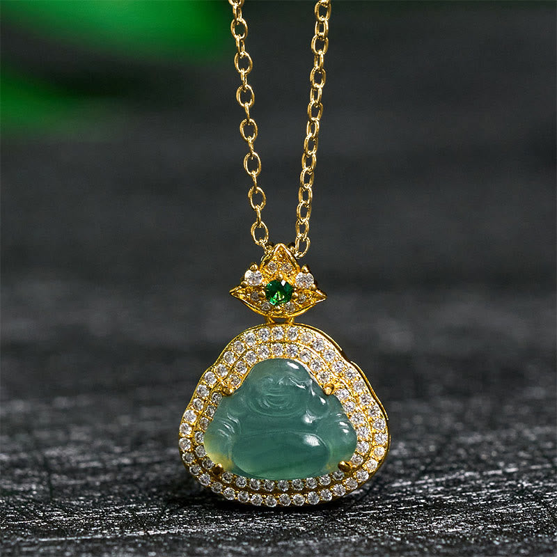 Buddha Stones Pendentif Bouddha rieur en jade, porte-bonheur et prospérité - Bouddha rieur de Jade - image 0
