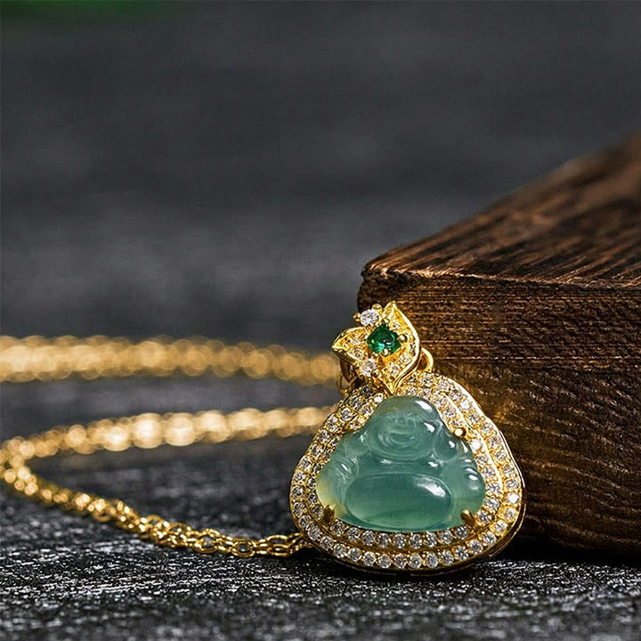 Buddha Stones Pendentif Bouddha rieur en jade, porte-bonheur et prospérité - image 1