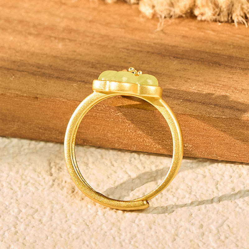 Buddha Stones Bague porte-bonheur en cuivre et jade de Hetian, motif fleurs de prunier - image 3