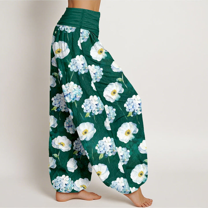 Buddha Stones Pantalon harem pour femme en coton frais et élégant à motif floral et taille élastique - image 2
