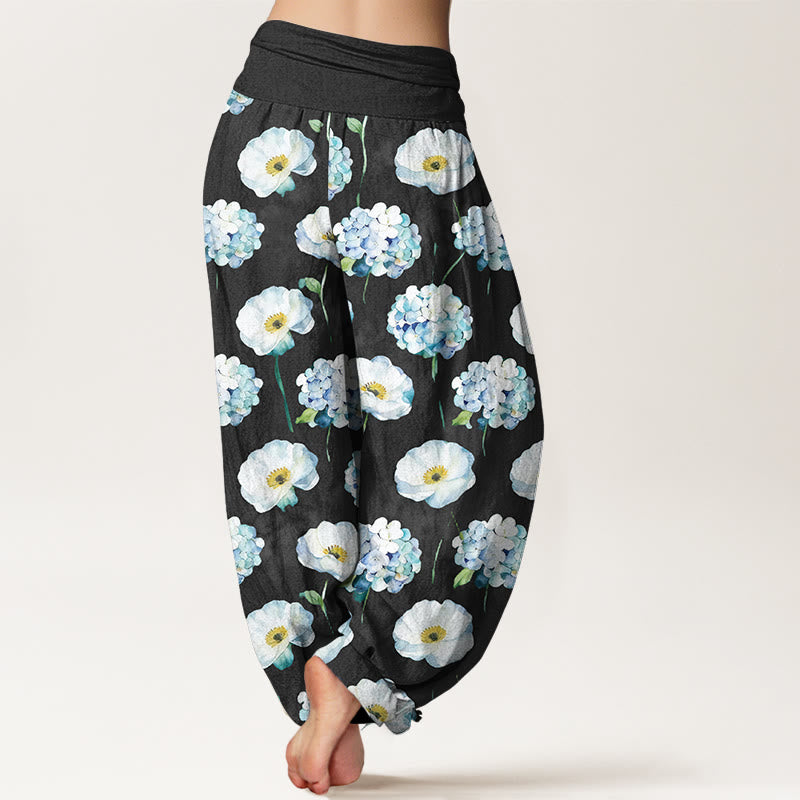 Buddha Stones Pantalon harem pour femme en coton frais et élégant à motif floral et taille élastique - image 6