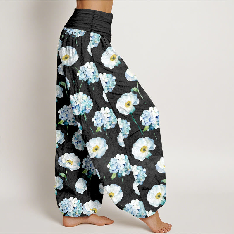 Buddha Stones Pantalon harem pour femme en coton frais et élégant à motif floral et taille élastique - image 7