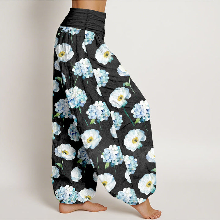 Buddha Stones Pantalon harem pour femme en coton frais et élégant à motif floral et taille élastique - image 7