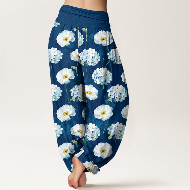 Buddha Stones Pantalon harem pour femme en coton frais et élégant à motif floral et taille élastique - image 9