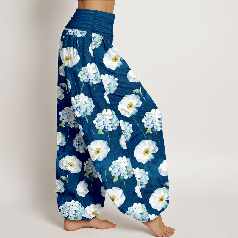 Buddha Stones Pantalon harem pour femme en coton frais et élégant à motif floral et taille élastique - image 10