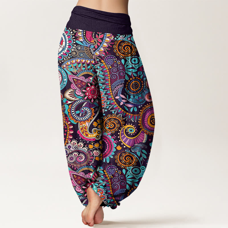 Buddha Stones Pantalon harem pour femme en coton à motif cachemire traditionnel et taille élastique - image 1
