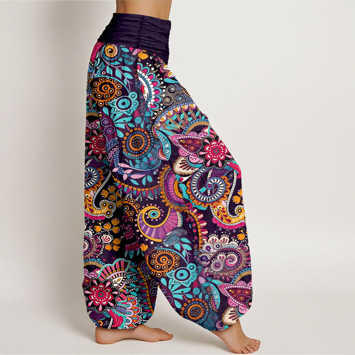 Buddha Stones Pantalon harem pour femme en coton à motif cachemire traditionnel et taille élastique - image 2